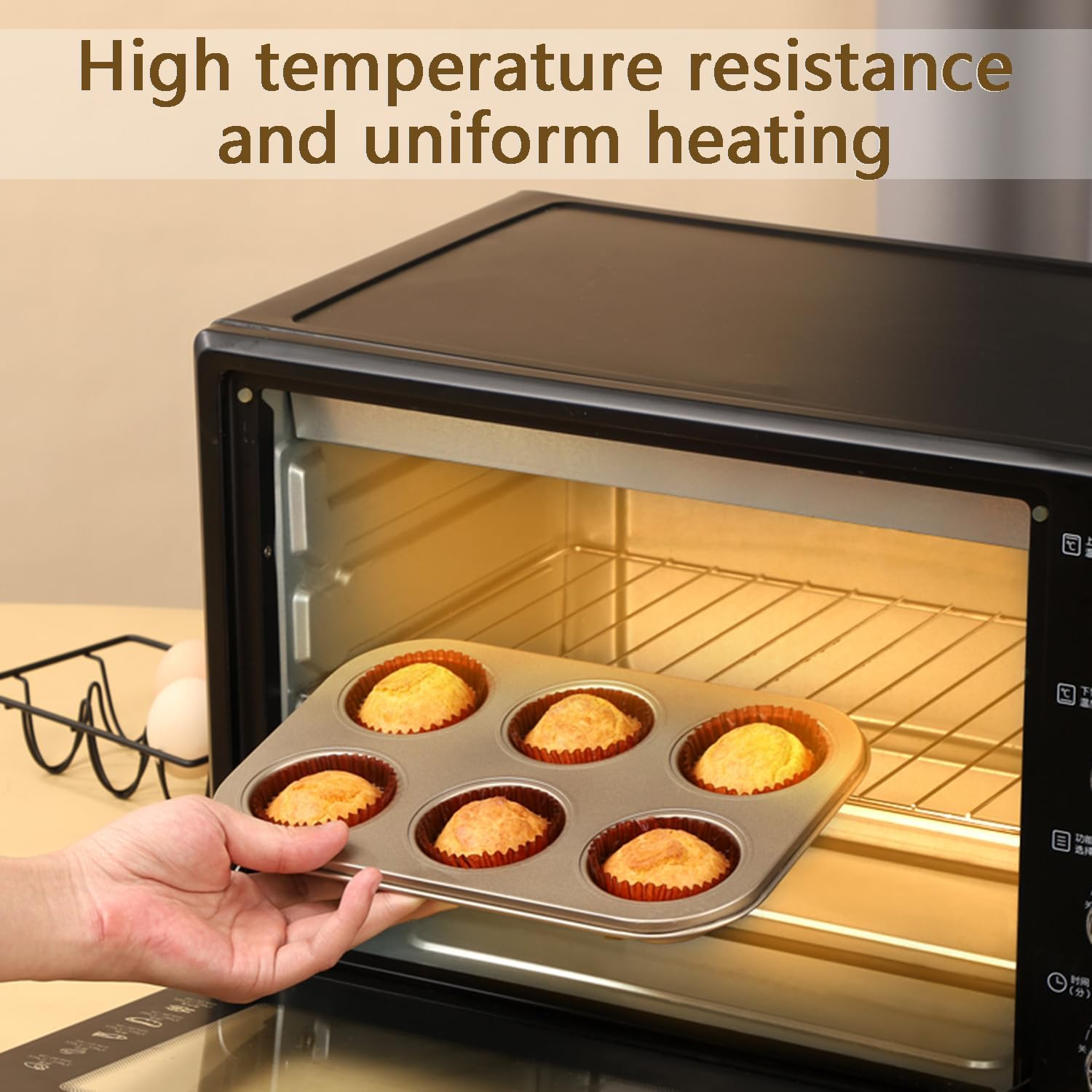 2Pcs Non-Stick 6-Cup Muffin Pan for Baking, Carbon Steel Cupcake Baking Tray, Stackable Cupcake Molds, Dishwasher Safe - 10.4 X 7.3 X 1.1 Inches (Black) image number 4