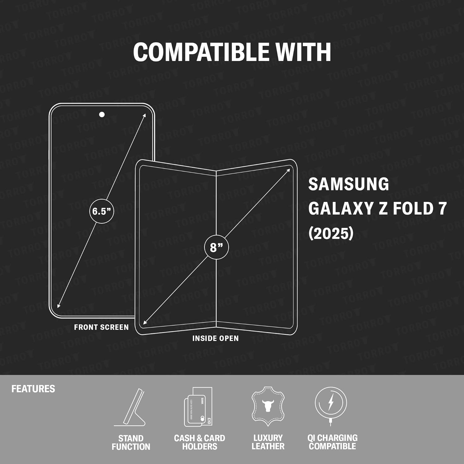 TORRO Case Compatible with Samsung Galaxy Z Fold7 2025 &ndash; Premium Leather Wallet Case with Stand Function and Card Slots (Black) - Dark Brown image number 5