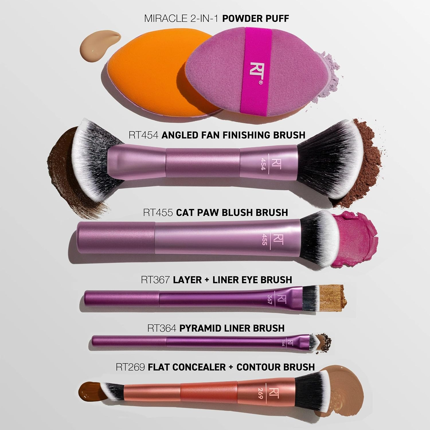 Real Techniques Big Blends Energy Brush + Dual-Sided Puff, 6 Piece Kit for Powder, Cream & Liquid Application, Precision Tools for Contour, Blending & Finishing, Vegan & Cruelty-Free image number 2