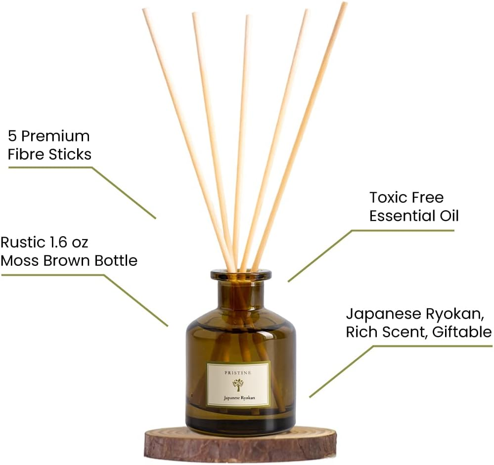 Pristine Japanese Ryokan Reed Diffuser for Home | Fresh Lavender, Moroccan Amber Reed Diffuser Set, Oil Diffuser & Reed Diffuser Sticks-Home Office Decor-Fragrance Gift image number 3