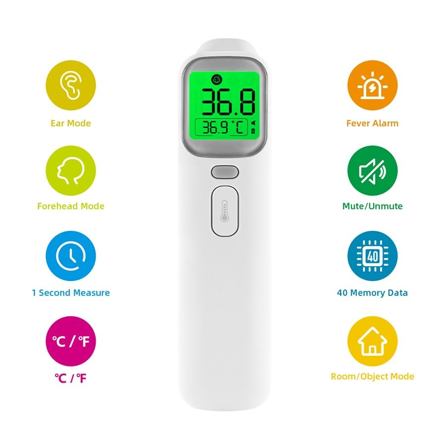 Mitdir&reg; 20A Infrared Digital Ear and Forehead Thermometer, Non Contact Medical Temperature Thermometer for Adults Children Baby and Object with Fever Alarm, Instant Reading, Memory Function (20A) image number 1