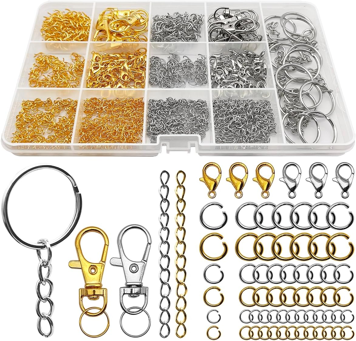 Keychain Making Kit, SENHAI 968Pcs Keychain Clip with Key Chain Rings, Lobster Claw Clasps, Key Rings Chain Hook Jump Rings, Key Ring for Jewelry Making Supplies (Silver & Gold) image number 5