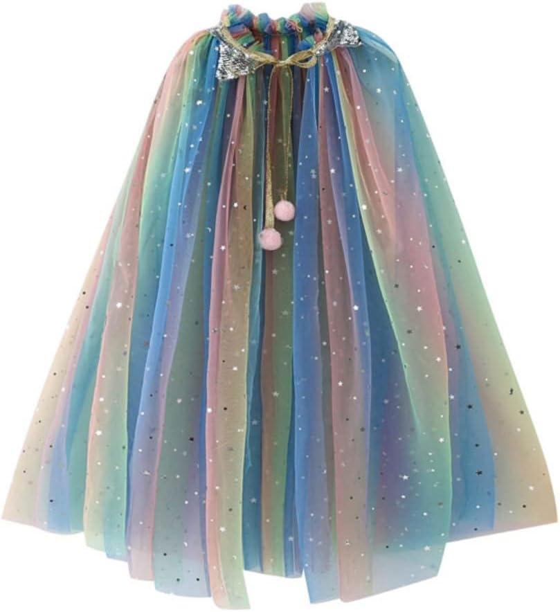 Costume Bay Girls Mermaid Rainbow Sequin Cloak Princess Sparkling Mesh Cape Hooded Cloak Halloween Book Week Dress up Party Birthday Gift Accessory Photoshoot image number 4