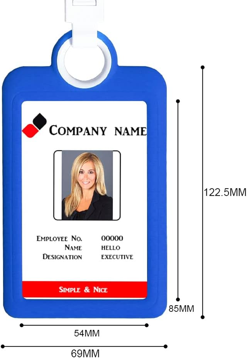 Badge Holder Silicone Horizontal ID Badge Card Holder with Lanyard Neck Strap Heavy Duty ID Card Business Card Offices Supplies Vertical (Dark Blue) image number 2