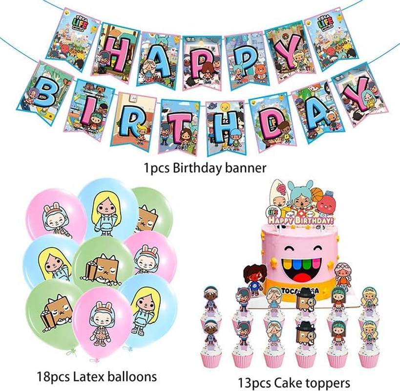 Toca Life World Birthday Decoration Toca Life World Balloons Toca Life World Birthday Balloons Toca Life World Party Decoration Toca Life World Birthday Decoration Garland Cake Topper, 1007SM