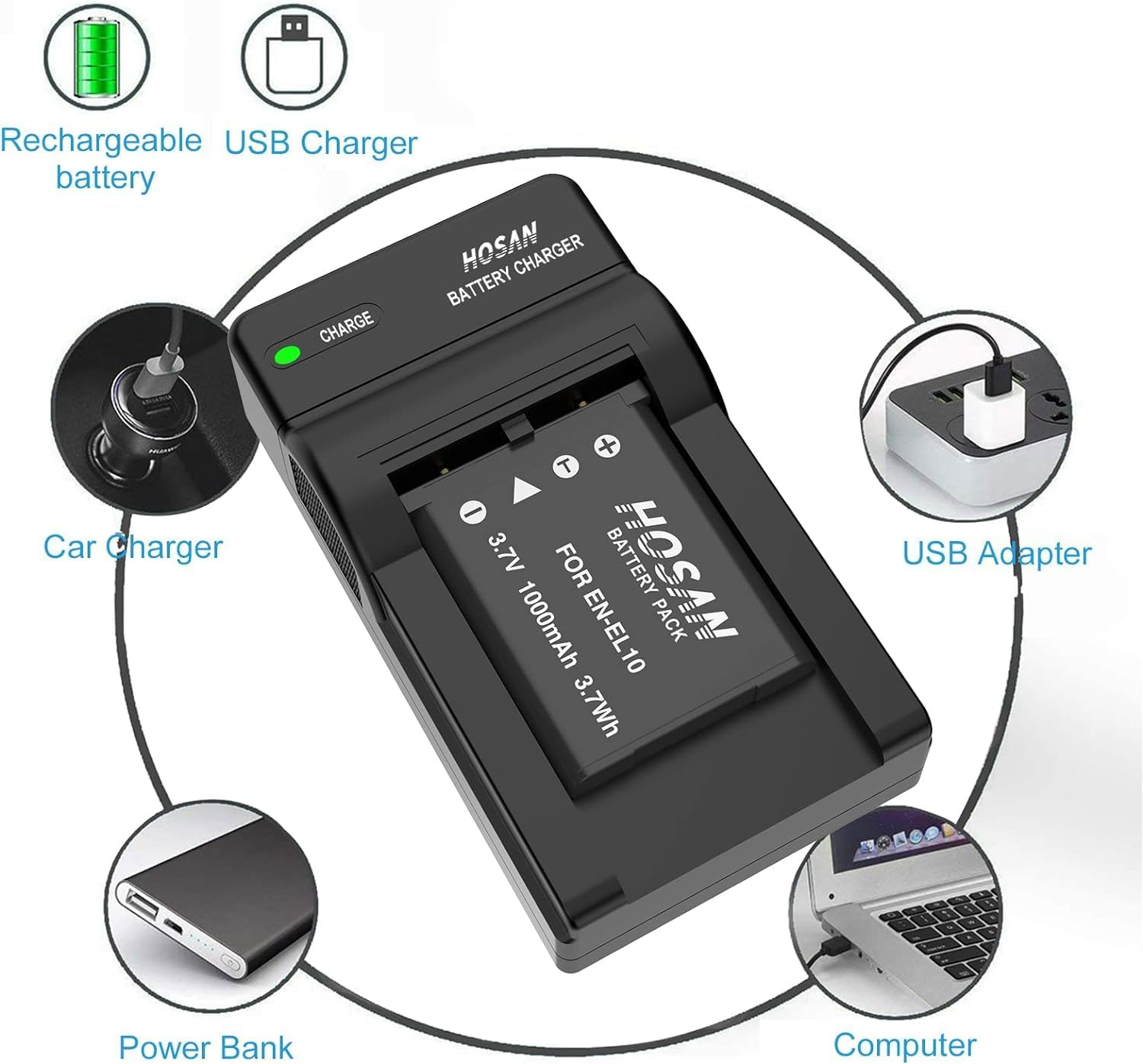 EN-EL10 Replacement Battery (2-Pack) and Portable USB Charger Kit for Nikon EN-EL10 for Nikon Coolpix S200 S210 S220 S230 S3000 S4000 S500 S510 S5100 S520 S570 S60 S600 S700 S80 image number 1