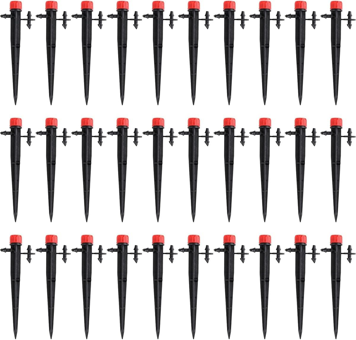 AIMALL Adjustable Dripper with Ground Stake, 360&deg; Eight-Hole Irrigation Head, Flow Control Watering Spike for 4/7 Pipe Garden Flower Bed 5.3In &ndash; 50PCS