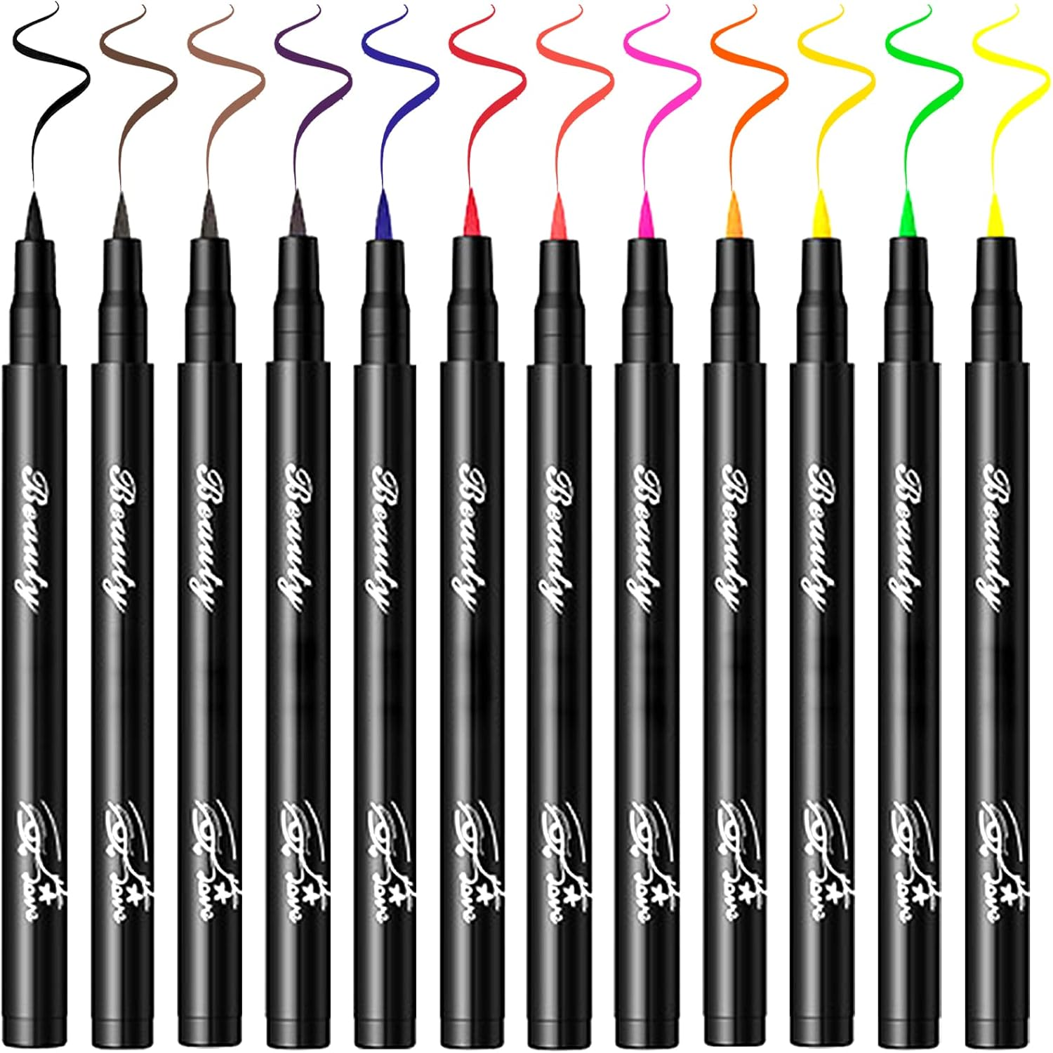 Erinde 6 Colors Double-Headed Liquid Eyeliner Stamp Pen Set, Blue Red Pink Purple Green Black Colorful Winged Eye Liners for Women, Waterproof Long-Lasting Star Moon Heart Halloween Eye Face Makeup