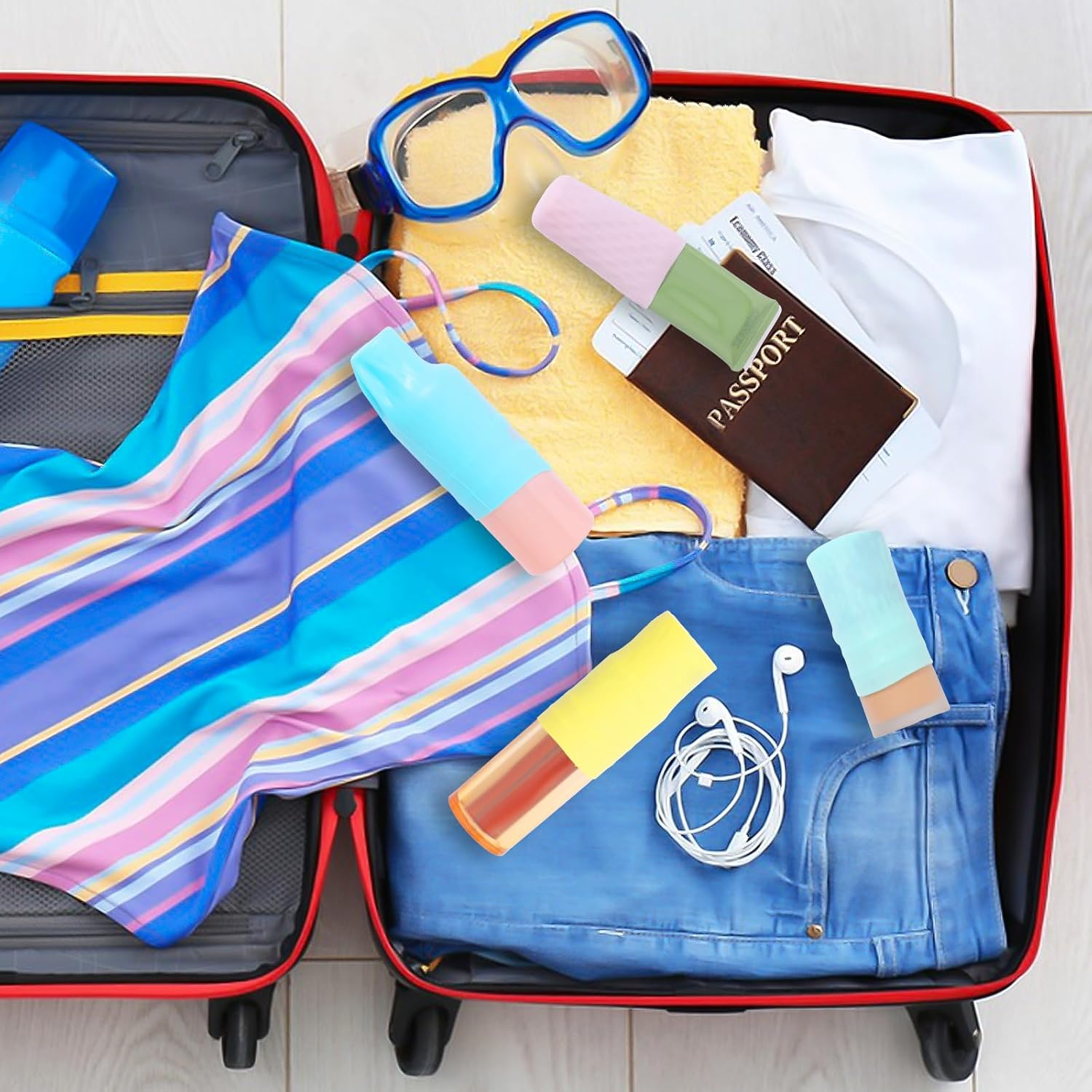 8Pcs Silicone Bottle Covers for Travel, Toiletry Skins for Leak Proof, Portable Leak Locks Travel Accessories, Cruise Ship Must Haves for Women Men, Toiletries for Various Travel Size Bottles image number 1