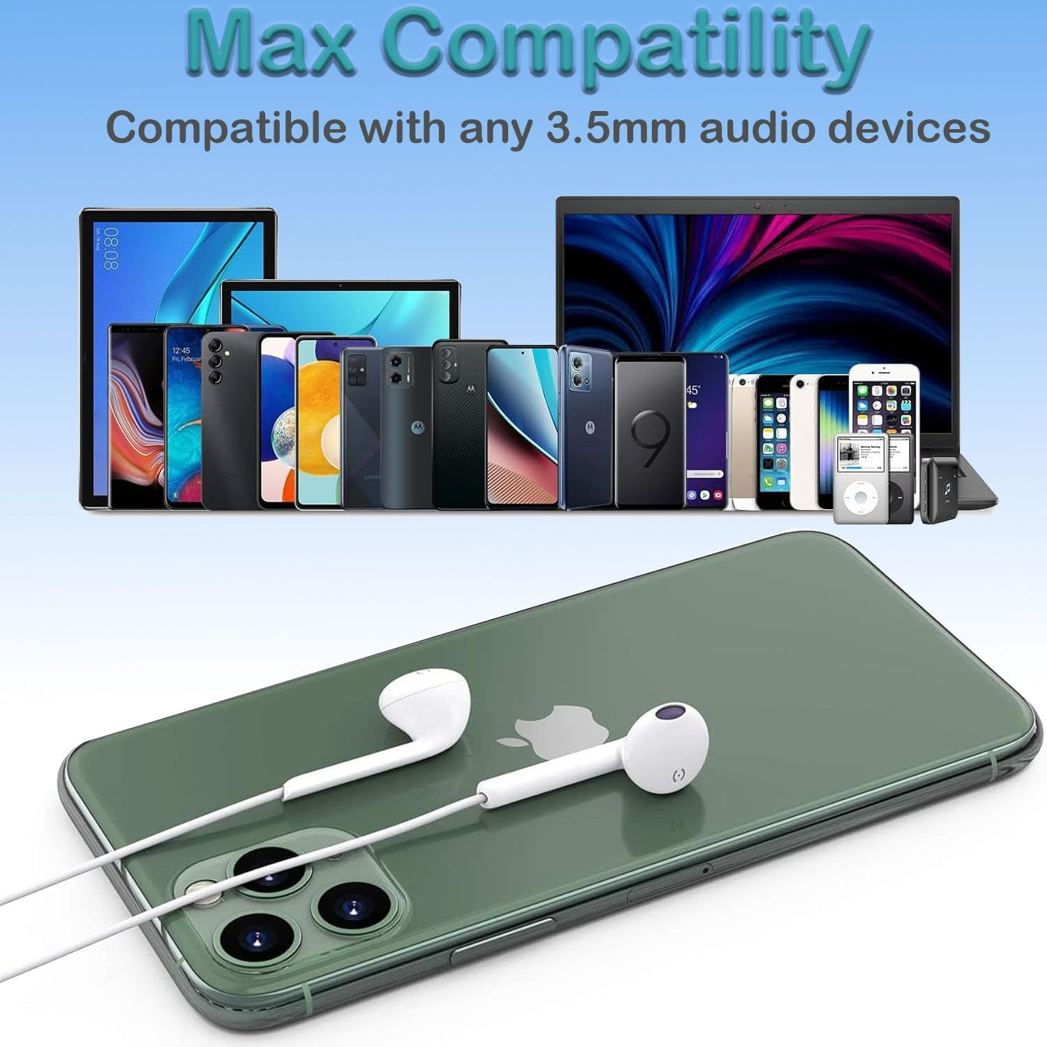 Lichely Wired Earbuds with Microphone 3.5Mm Earphones for Iphone/Ipad/Android/Pc, Noise Isolating In-Ear Headphones with Ultra Clear Calls, Compatible with Sam-Sung/Laptop/Tablet