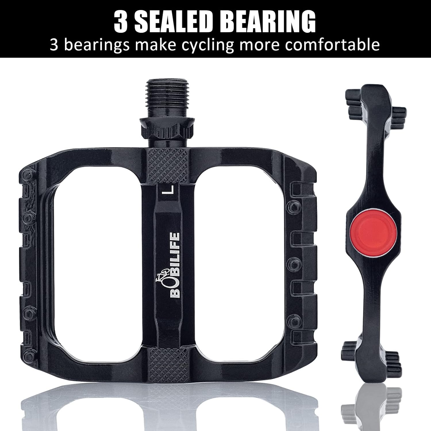 2 Bearings Mountain Bike Pedals - MTB Pedals Bicycle Flat Pedals Aluminum 9/16" Sealed Bearing Lightweight Platform for Road Mountain BMX MTB Bike image number 3