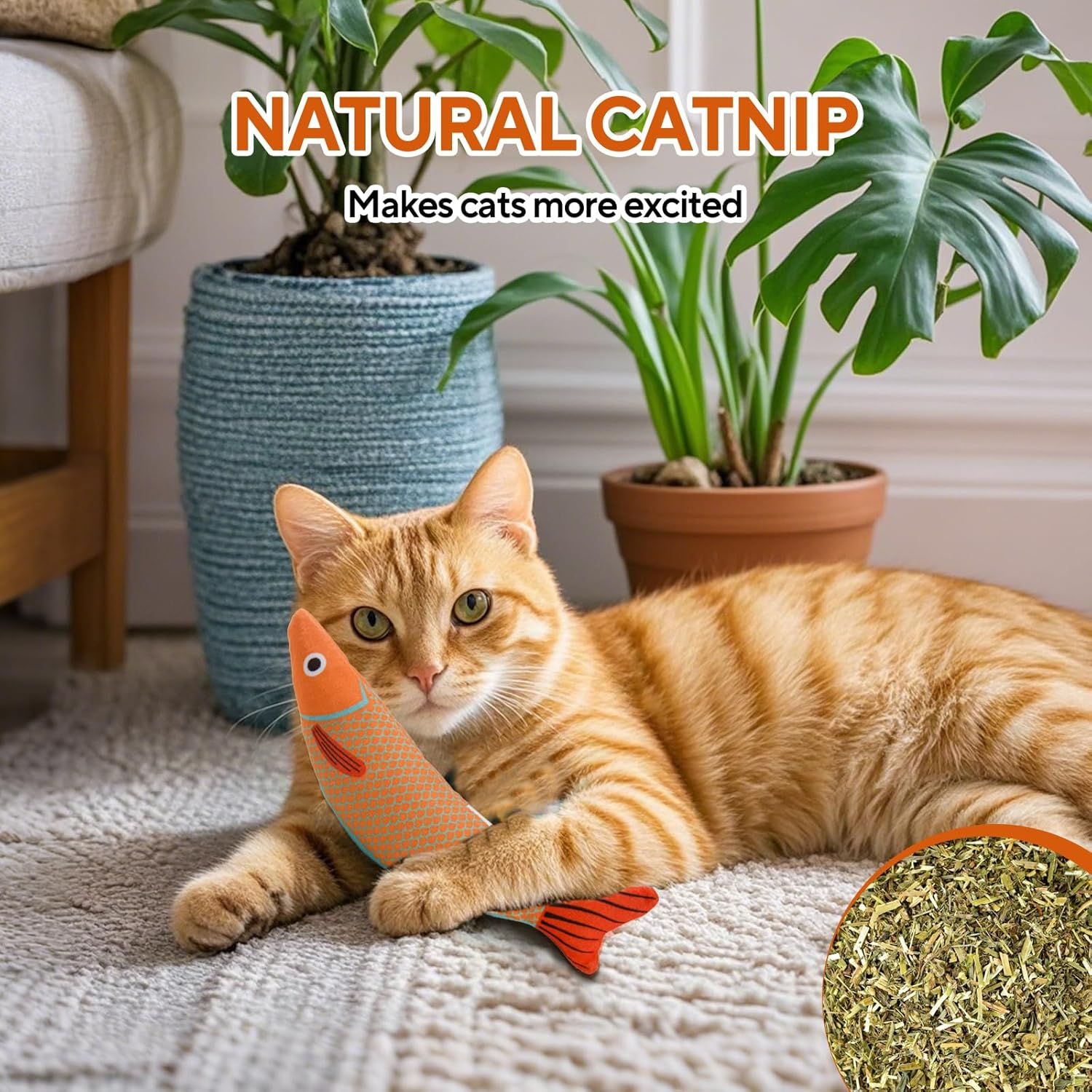 AUSCAT Cat Catnip Toys, 3PCS Catnip Fish Toy for Cats, Cat Kicker Toys with Crinkle Sound, Interactive Plush Soft Cat Toys for Indoor Cats and Kittens image number 4