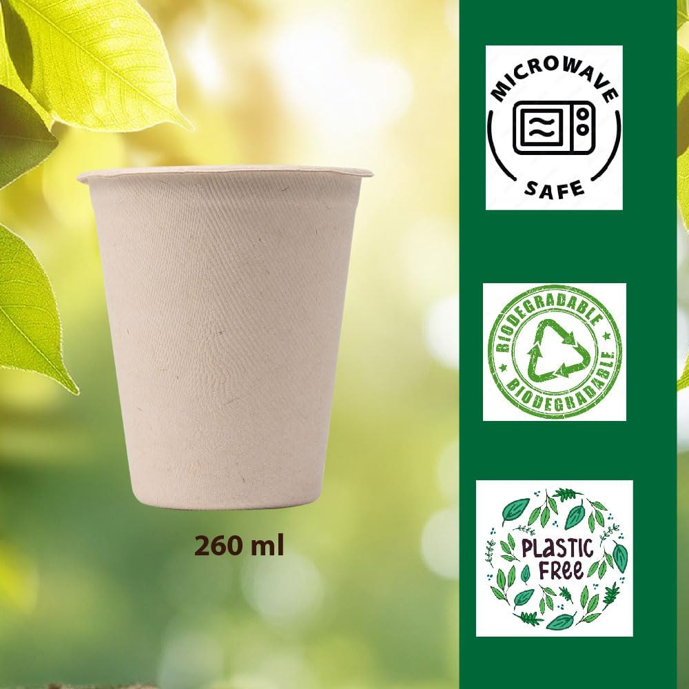 White Magic Eco Basics Biodegradable Sugar Cane Cup, 260 Ml Capacity, 10 Pieces image number 5