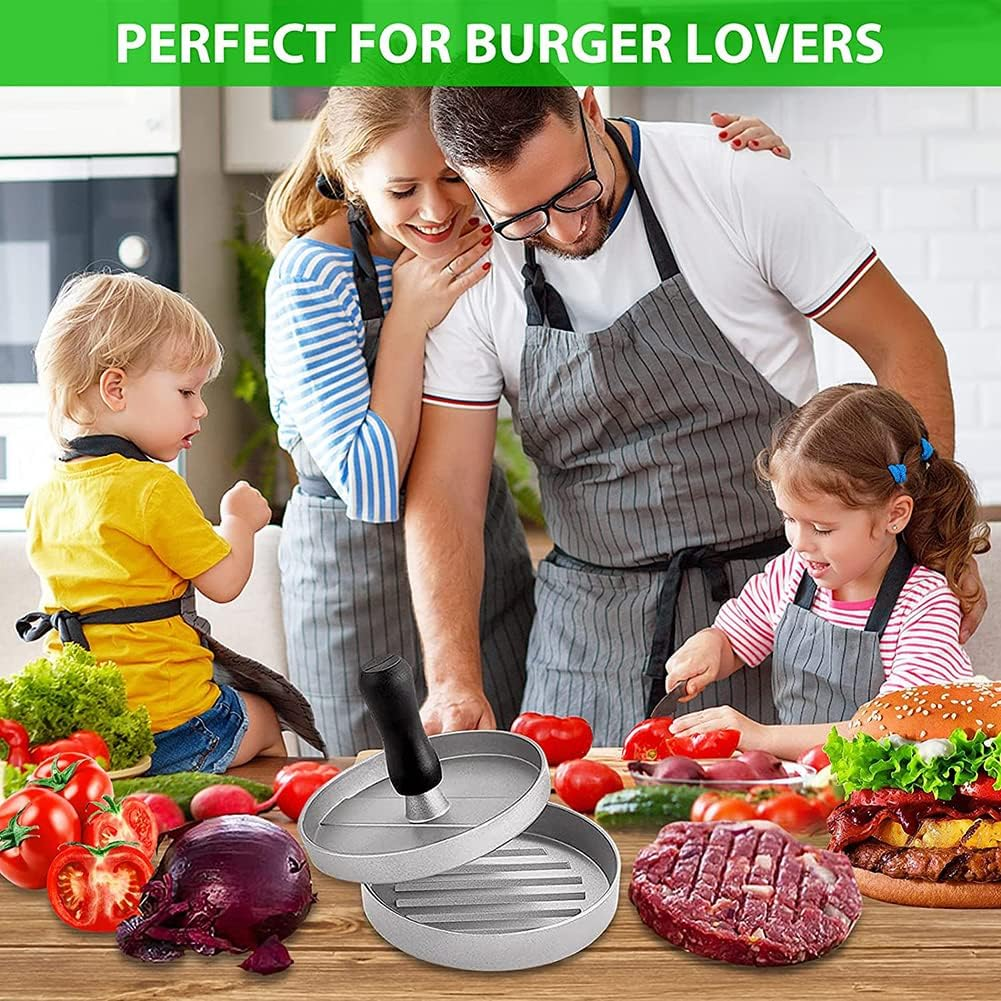 Non-Stick Aluminum Burger Press with 100Pcs Patty Papers, Aufondof 4.5 Inch Hamburger Patty Maker Mold, Hamburger Press Patty, Burger Mold Rings Easy Release for Meat, Beef, Veggie Burger, BBQ