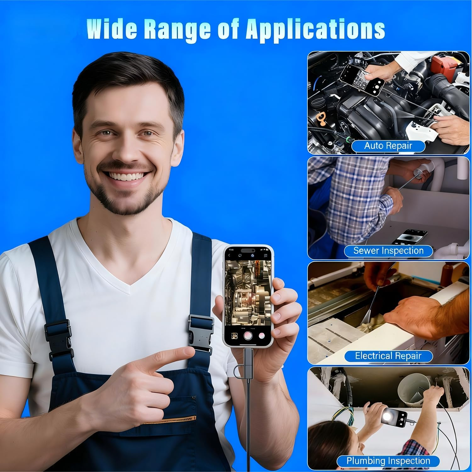 Endoscope Camera with Light, Dual-Lens 1920P HD Borescope with 8 Adjustable LED Lights, IPX68 Waterproof Boroscope Inspection Tools, 5M Semi-Rigid Snake Camera for Ios & Android image number 3