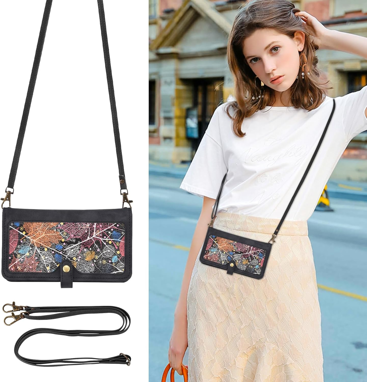 Asuwish Mobile Phone Case for Gigaset GS5 Case with Strap Film Protective Film Card Slot Foldable Leather Wallet Stand GS 5 Mobile Phone Cases Protective Zip Mobile Phone Cases Protective Glass Phone - Black image number 2