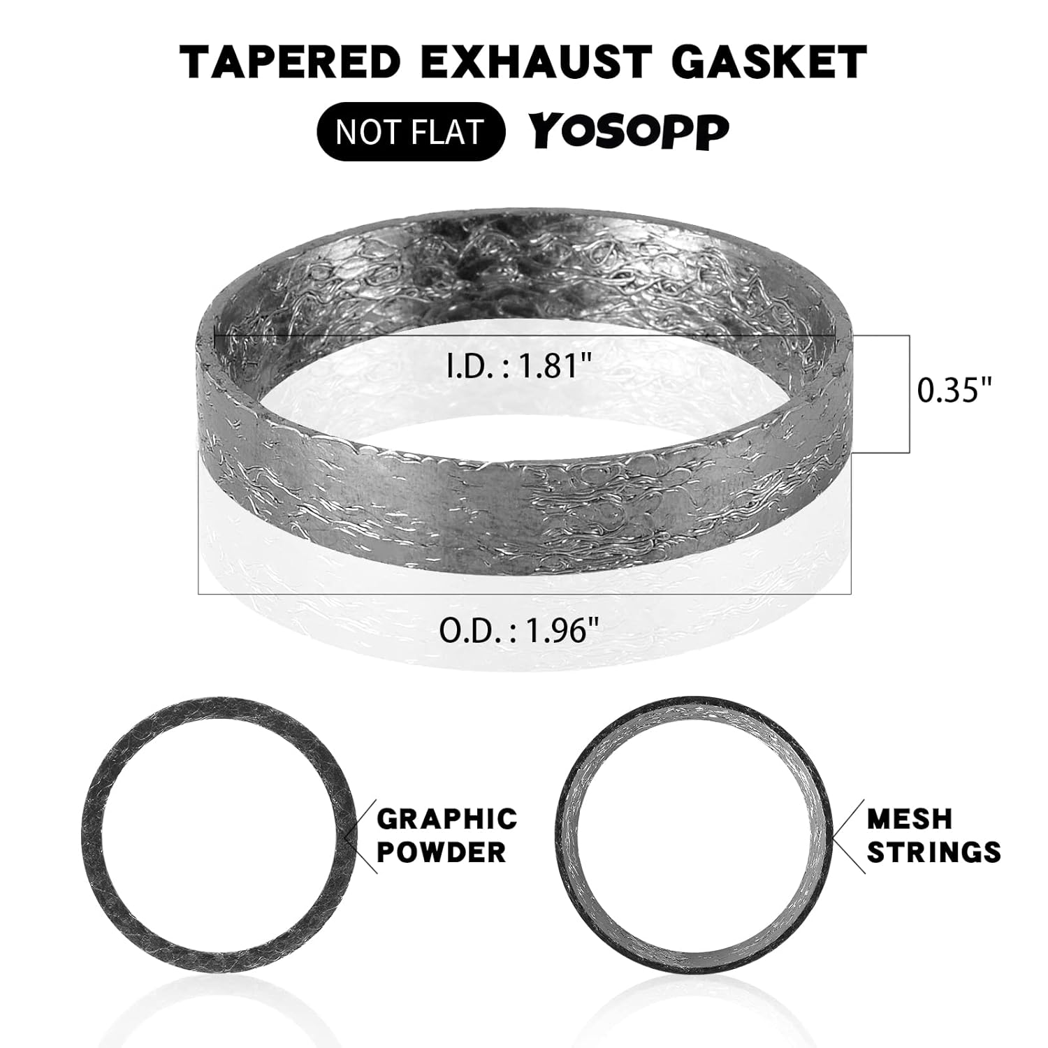 YOSOPP Cone Exhaust Gasket for Harley, Made of Graphite & Steel Mesh - Fits 1984-Later Most Harley Davidson Bikes: Touring, Sportster, Dyna, Softail (1 Pair 2Pcs) image number 1