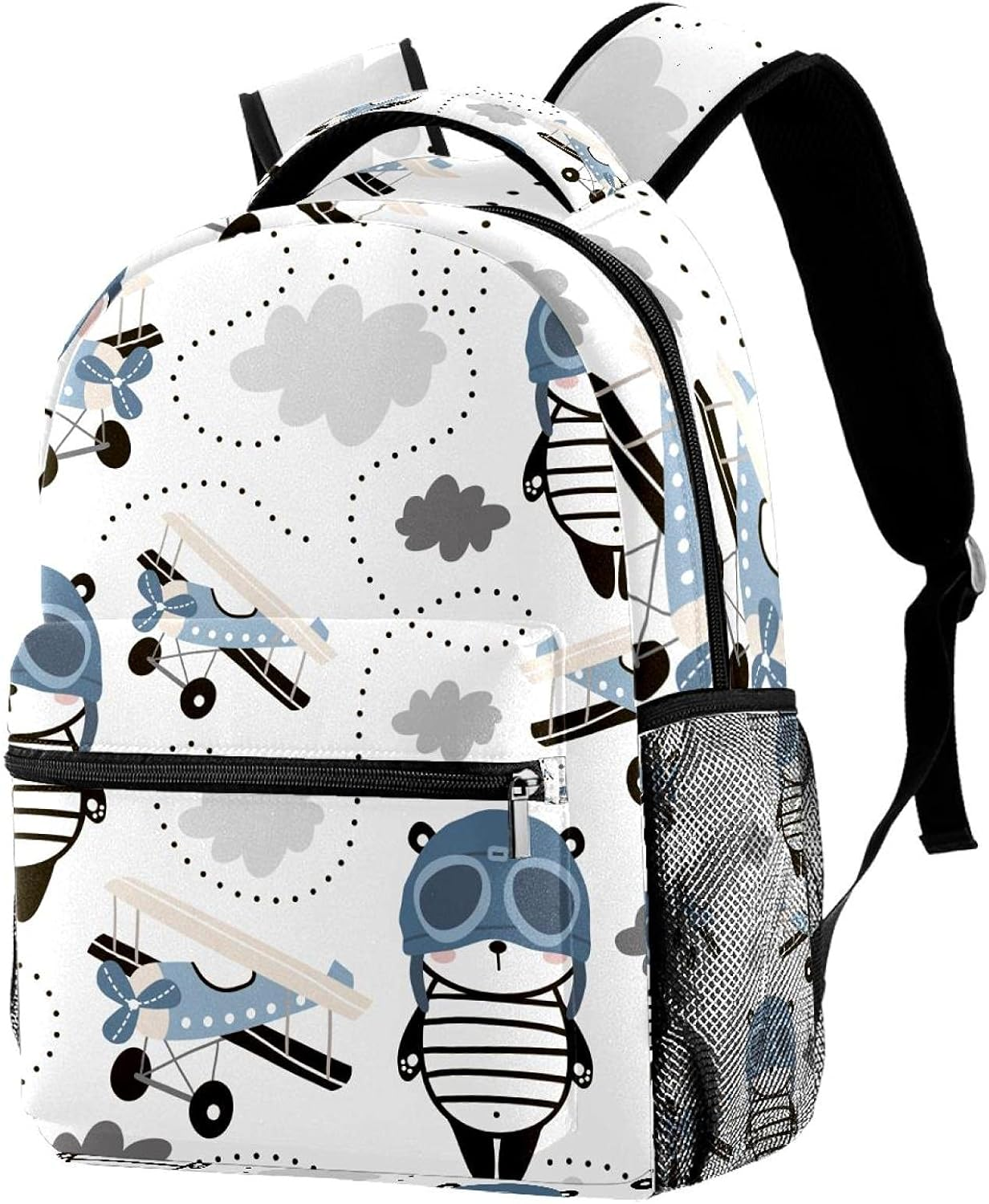 Cute Panda in Pilot Cap and Retro Air Planes Backpack Students Shoulder Bags Travel Bag College School Tote Backpacks image number 3