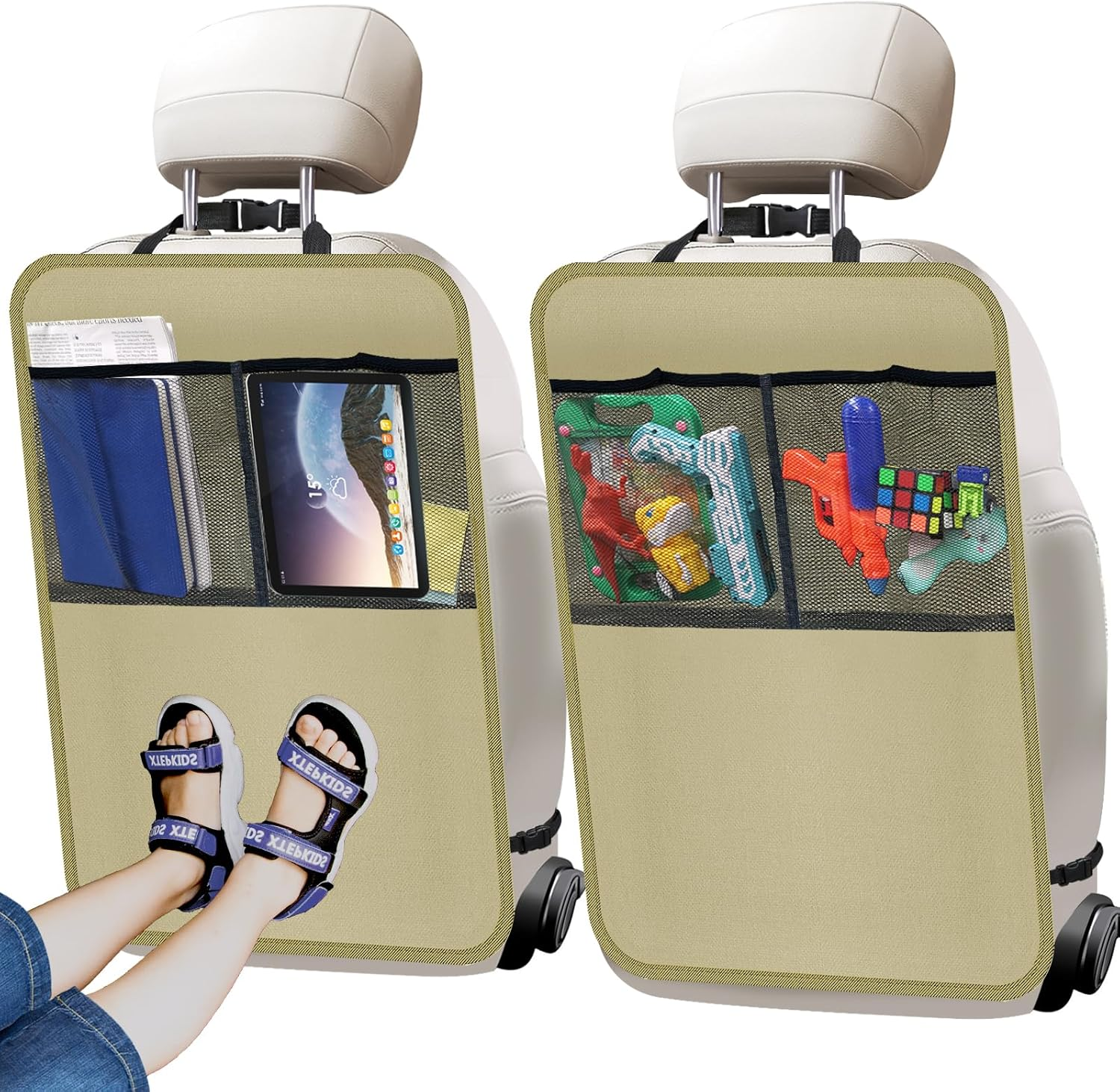 2 Pack Kick Mat Backseat Protector,Back Seat Cover for Kids,Car Seat Back Protectors with 2 Pocket Storage Organizer for Car, SUV, Minivan or Truck Seats (Black)