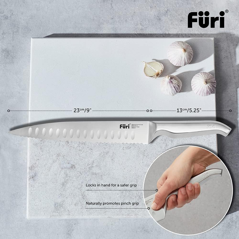 Furi Pro Chef'S Bread Knife 23Cm, 9 1/16", Long Stainless Steel Blade with Rounded Serrations for Effortlessly Slicing Large Loaves without Tearing, Reverse-Wedge Handle, 25-Year Guarantee, Silver image number 6