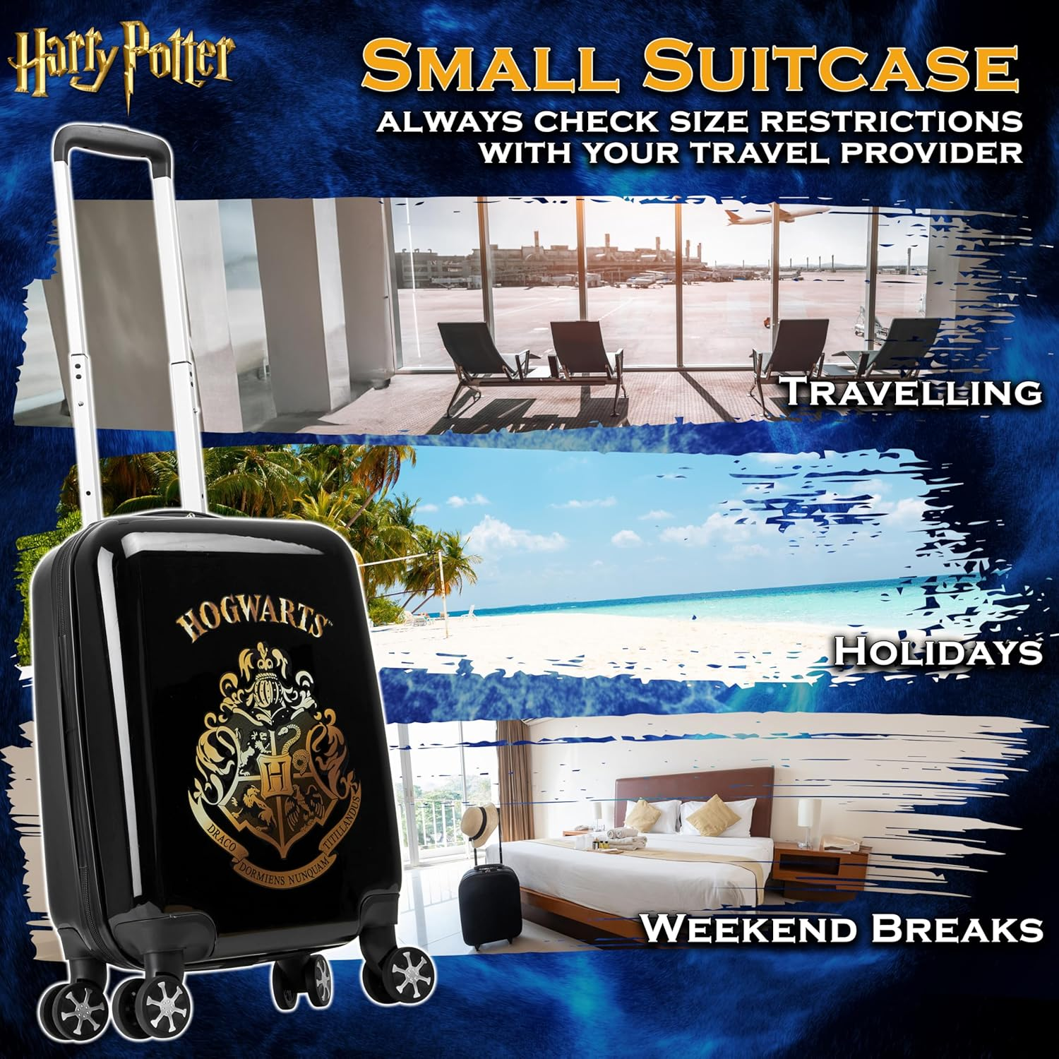 Harry Potter Suitcase for Kids Teens Hogwarts Hard Shell Luggage Rolling Suitcase 4 Wheels & Extendable Handle Travel Essentials for Vacations Trips (S/21.65Inch - 31L, Black) image number 3