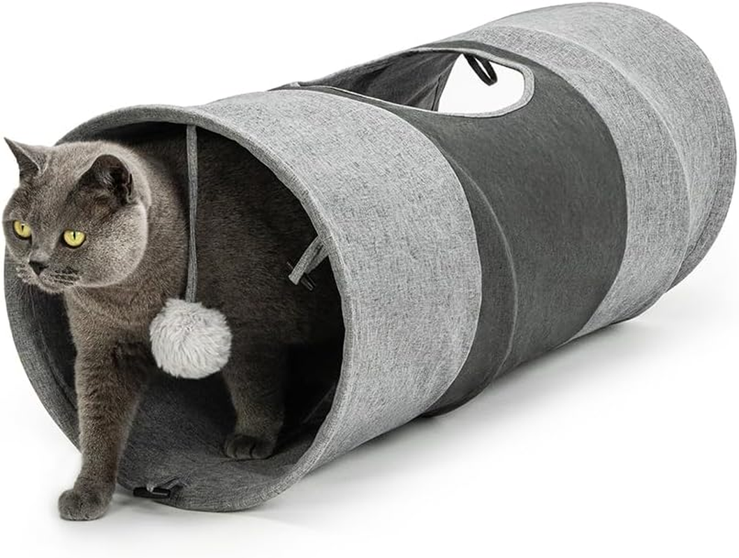 Lionto 3-Way Cat Tunnel with Play Ball, 30 X 120 X 80 Cm, Foldable Expandable Play Tunnel Made of Easy-Care Faux Linen Material for Cats, Robust Cat Toy, 30 Cm Diameter image number 5