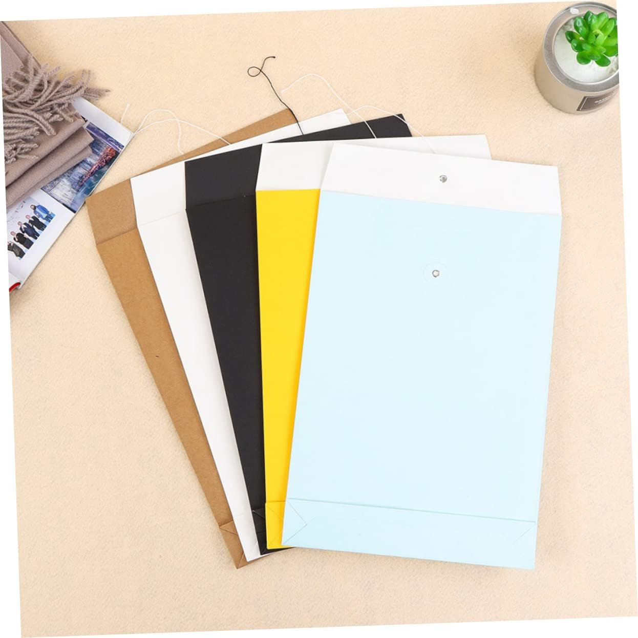 SEWACC 6Pcs White File Bag Paper Organizer Document Carrier Bag for Office Stationery Clothes Packing File Holder - Brown image number 5