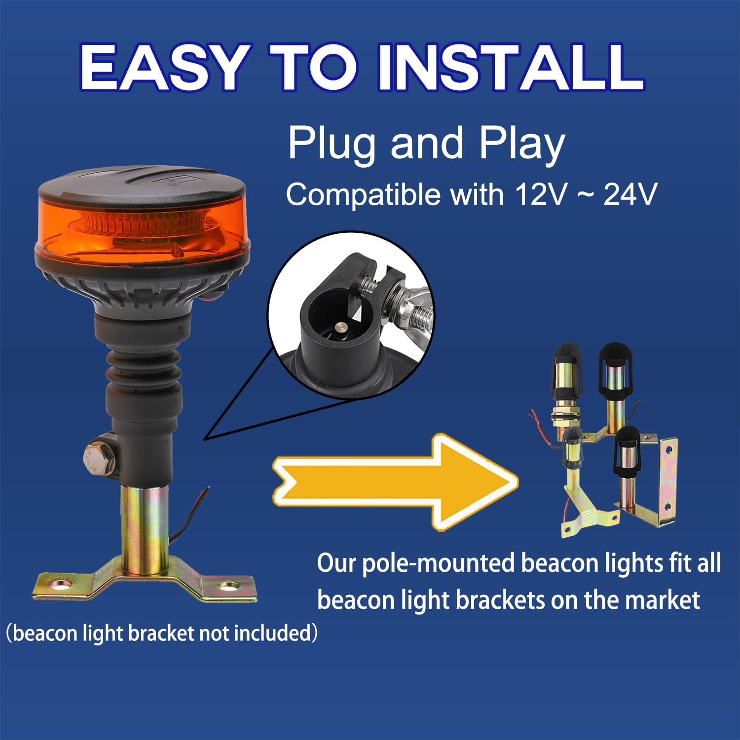 Monirf 42 Leds Amber Tractor Beacon Lights, 4.6Inch Pole Mount Amber Strobe Lights, 12-24V Plow Truck Tractor Emergency Strobe Lights, 10 Modes Flashing Safety Warning Lights for Trucks Tractors image number 3