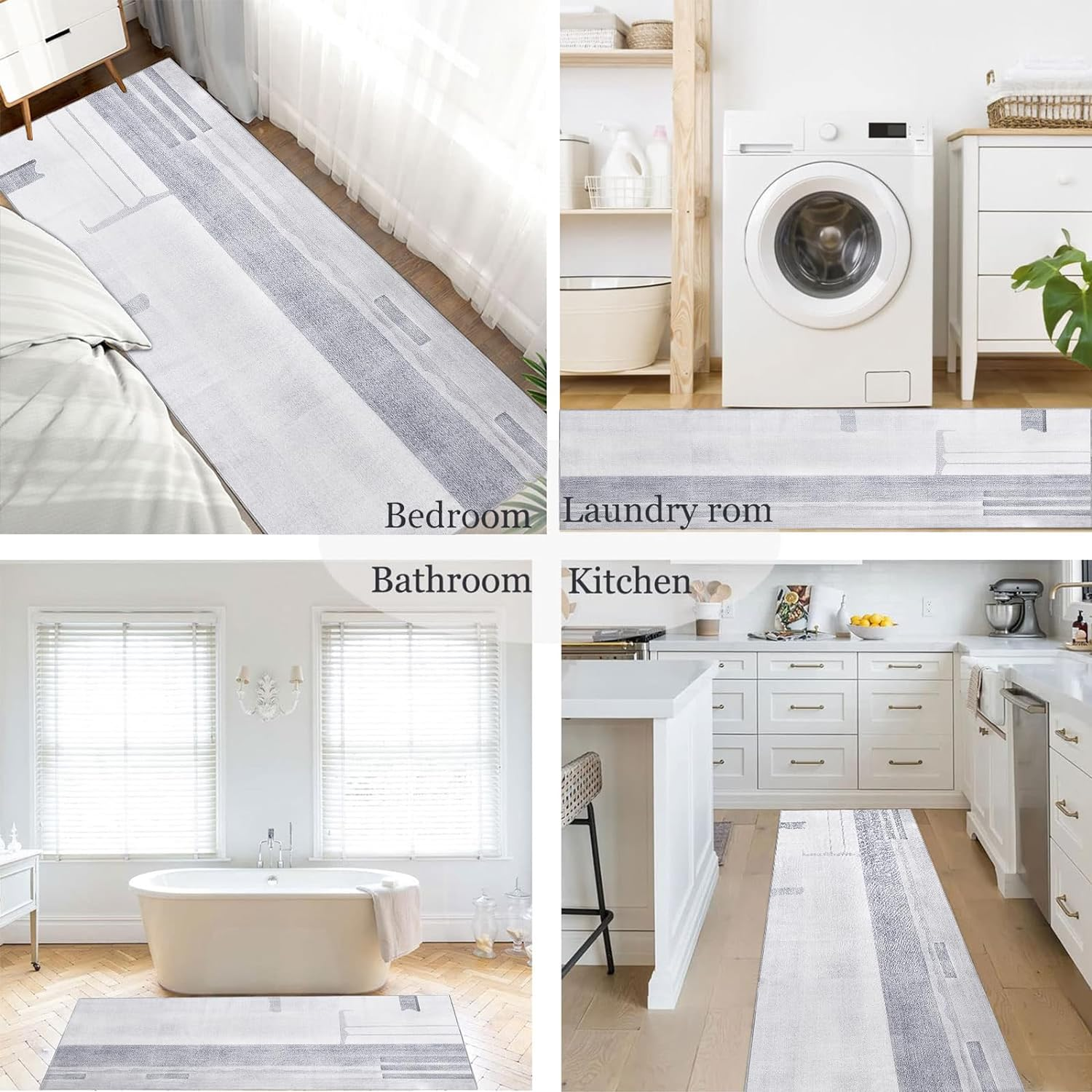 Calore Carpet Runners for Hallways Non Slip Washable Runner Rugs Long Soft Kitchen Runner Grey Hallway Hall Runners for Bedroom Hallways Living Room Kitchen (Grey/Light Blue, 60X120Cm) image number 2