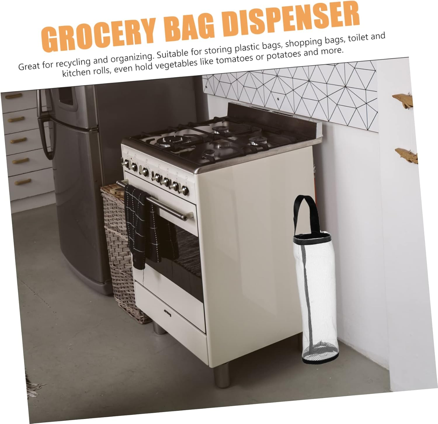 Ciieeo Hanging Kitchen Grocery Bag Holder Nylon Mesh Storage Organizer Multi-Function Trash Bag Dispenser 4Pcs Gray for Home and Kitchen Use image number 6