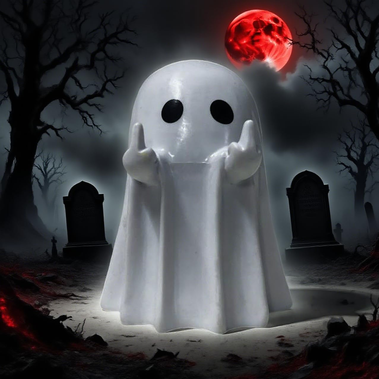 Halloween Ghost Figurine for Indoor & Porch Decor, 2Pcs Gothic Spooky Resin Figurine, Cute Finger Ghost Ornaments, Spooky Home Decor, Halloween Decorations