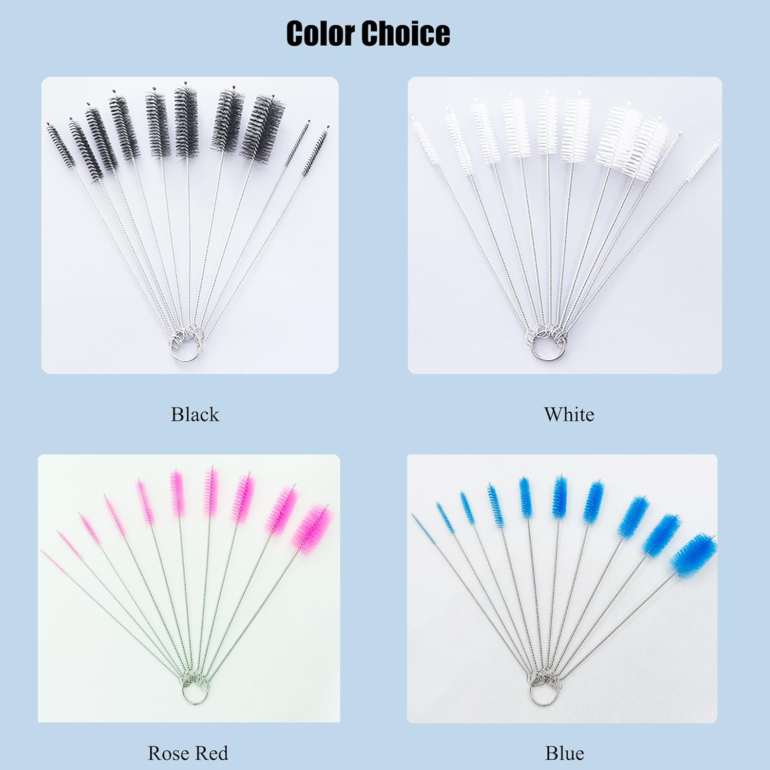 FOREVERIE Straws Brush Pink, Multi Uses & Flexible for Cleaning Narrow Tube and Pipes, Small Nozzles, Small Turning Area, Teapots Etc., Bristles Size from Minimal to Large, Set of 10
