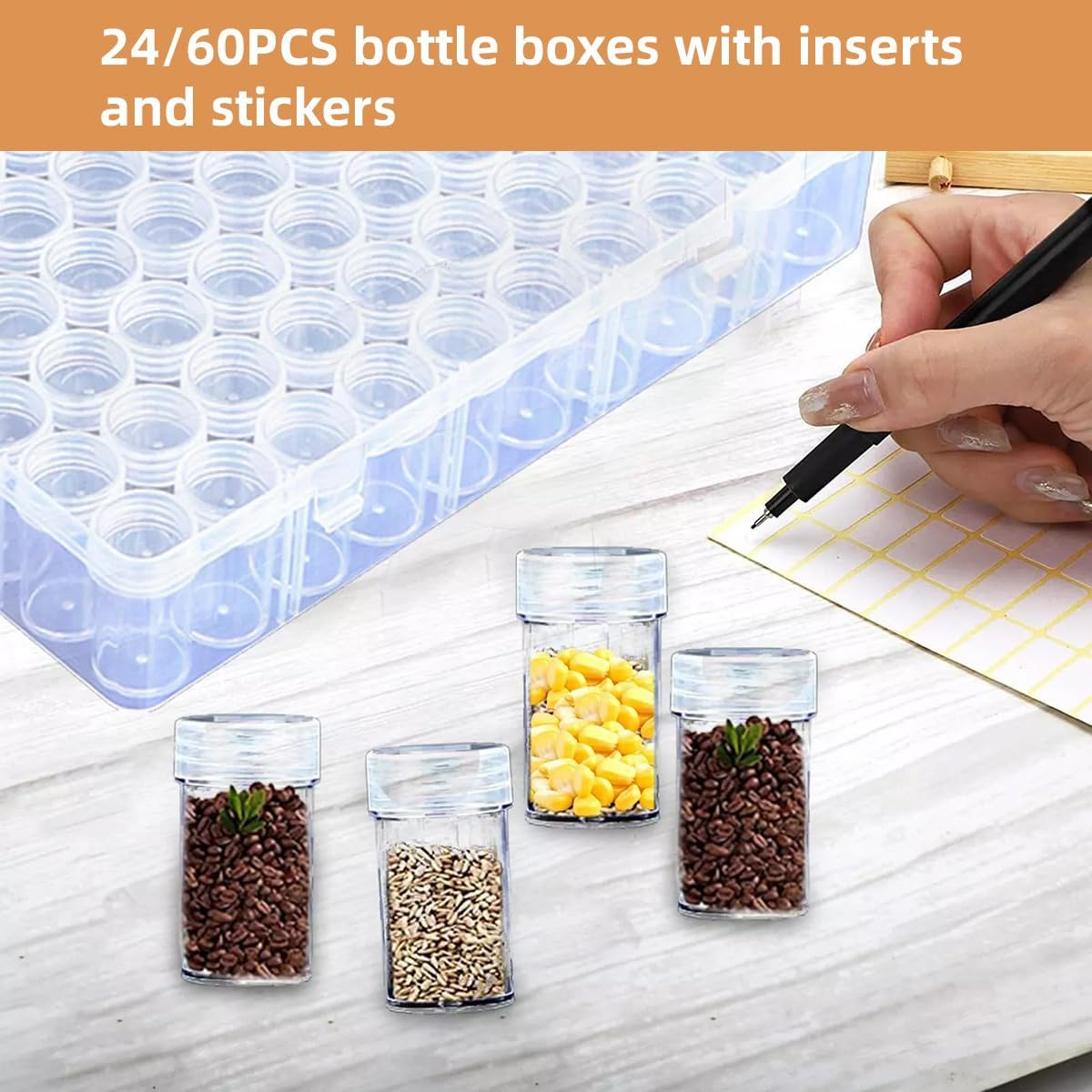 AIMALL Clear Plastic Storage Box with 24 or 60 round Bottles for Beads Jewellery Parts Nail Art Seeds Electronic Components Organiser Case image number 2