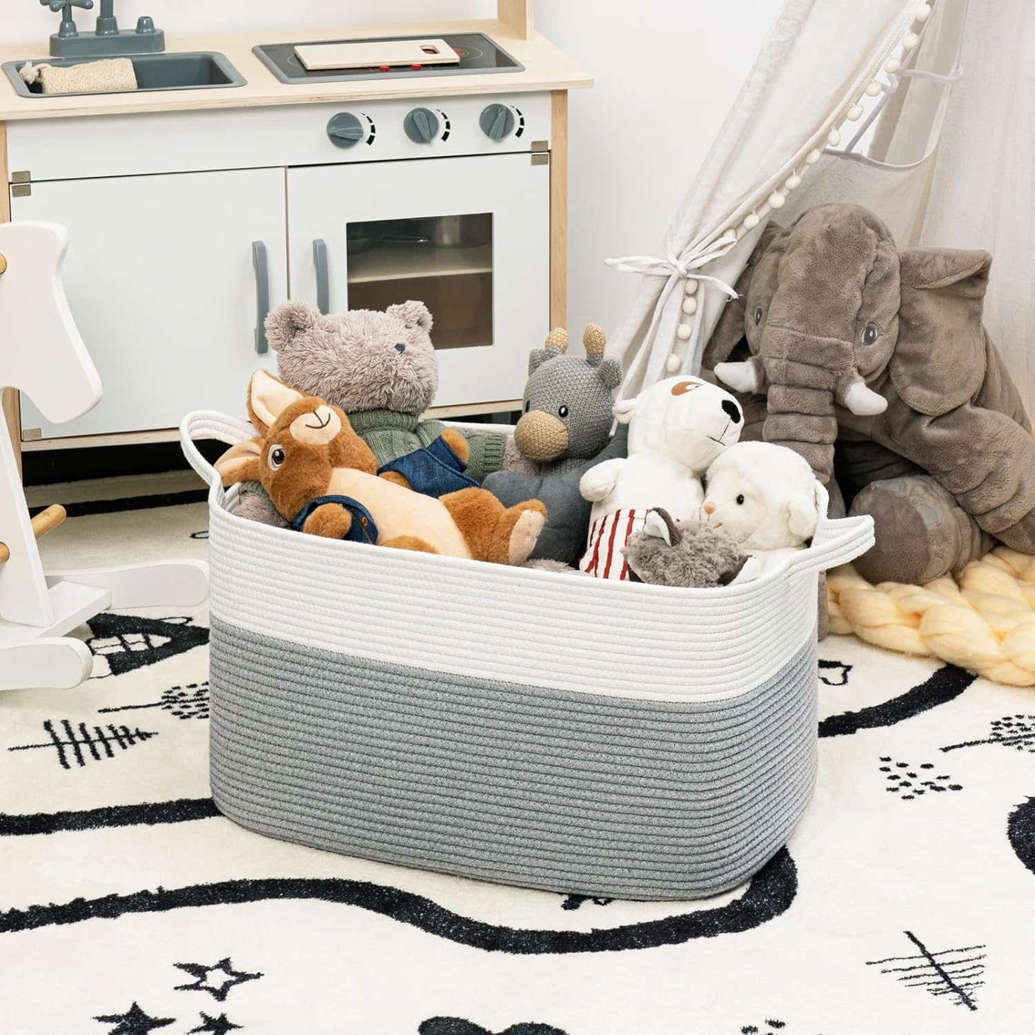 Extra Large Storage Baskets Laundry Basket with Handles Kids Toy Baskets Storage Woven Blanket Living Room Toy Basket for Blanket, Toys, Dirty Clothes in Bedroom (19" X 13.3" X 11.02")