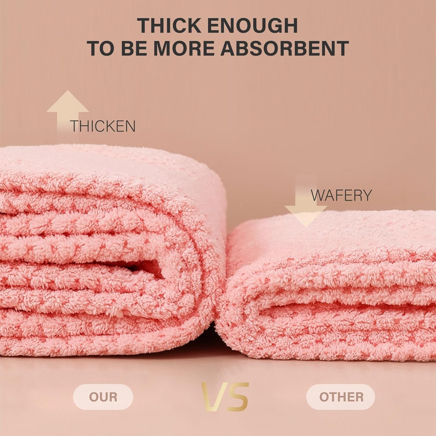 Super Absorbent Hair Towel Wrap for All Hair Long&Thick Hairs Turban Head Wrap with Pineapple Plaid Design Hair Towel Wrap for Women(Beige&Light Pink) image number 6