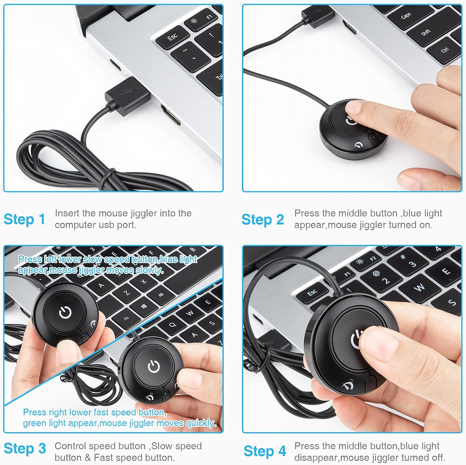 Rii Mouse Jiggler Non-Detectable, USB Mouse Jiggler with On/Off Switch, Driver-Free Computer Mouse Mover, Choice of Two Speeds - Black image number 1