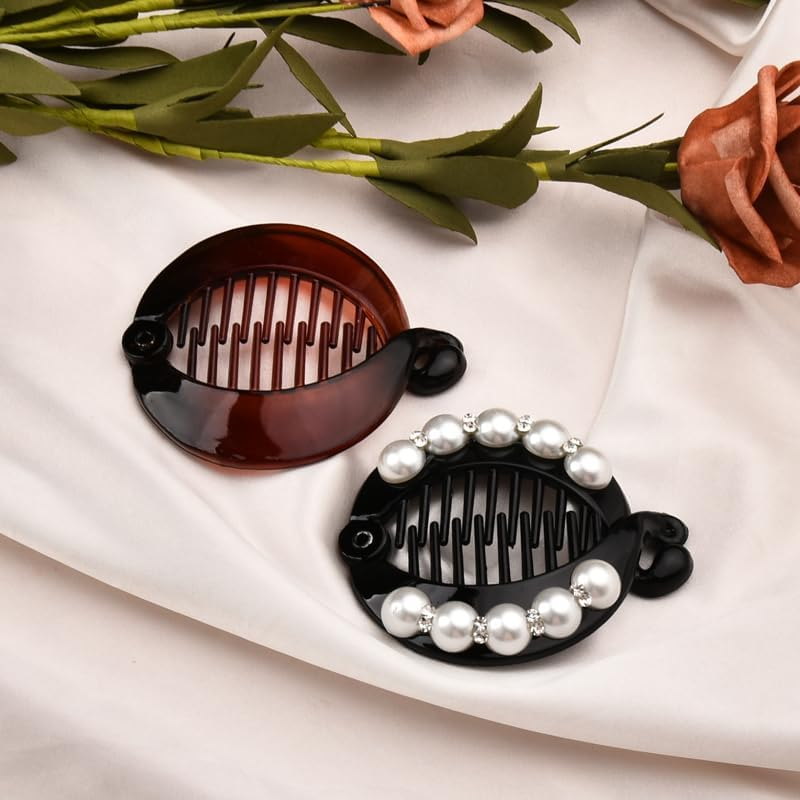 Pearl Banana Hair Clips for Girls French Comb Clip Black Banana Claw Clip Fish Hair Clips for Girl Non Slip Ponytail Holders Banana Clip for Thin Thick Hair Accessories Banana Barrettes 2Pcs