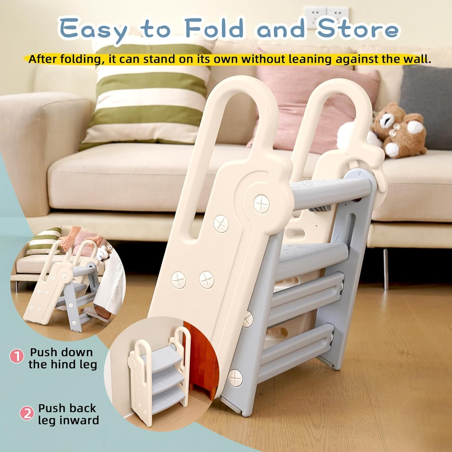 Foldable Step Stool for Bathroom Sink, Adjustable Kids 3 Step Stool for Toilet Potty Training Toddler Tower with Handles, Baby Child Kitchen Counter Stool Helper image number 6