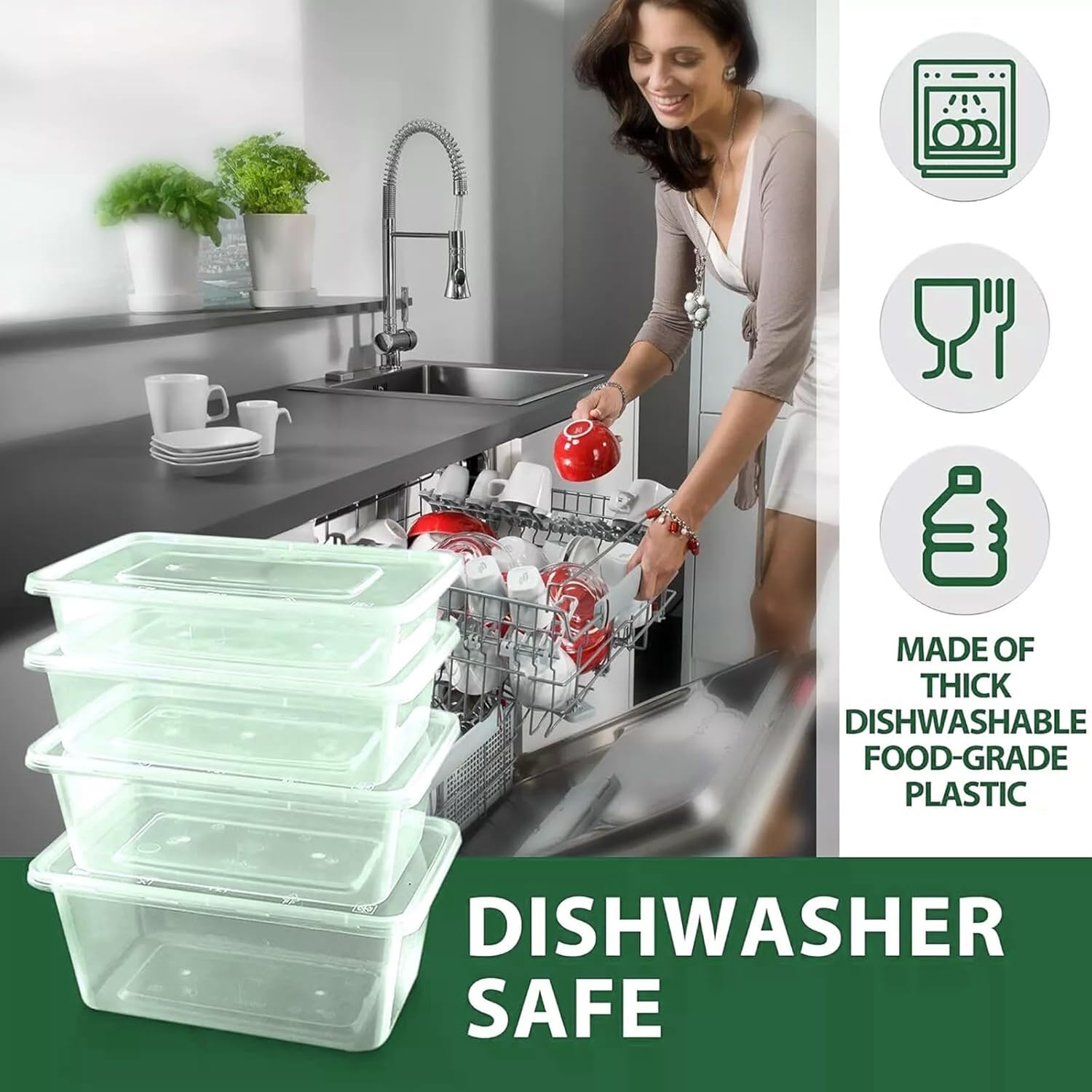 100 SETS Takeaway Containers with Lids,650Ml, Microwave Safe, Refrigerator Safe, Dishwasher Safe, Reuse Bento Box BPA Free, Plastic Food Containers, Food Packaging Container, Restaurant image number 2