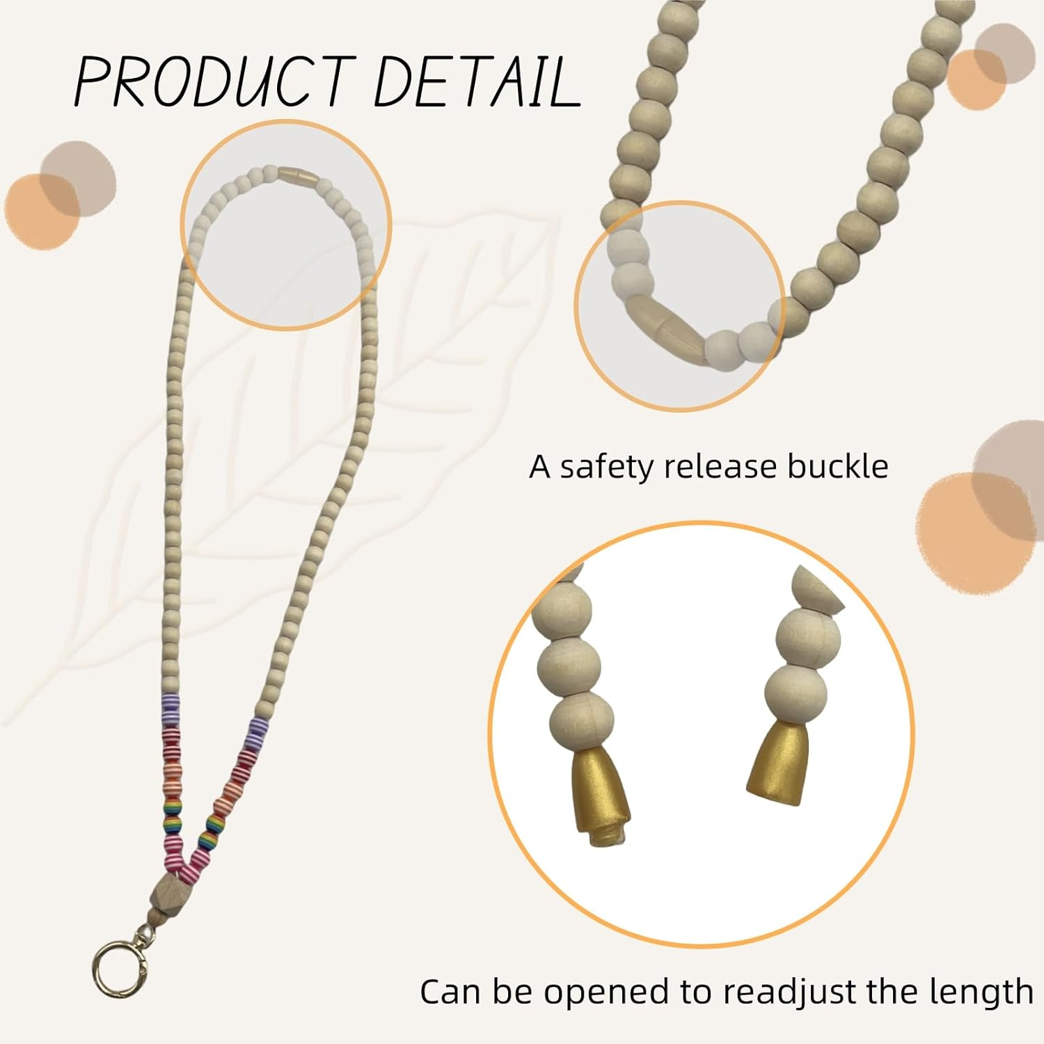 YUESUO Wood Beaded Lanyard for ID Badges - Cute Boho Teacher Lanyard for Women image number 2