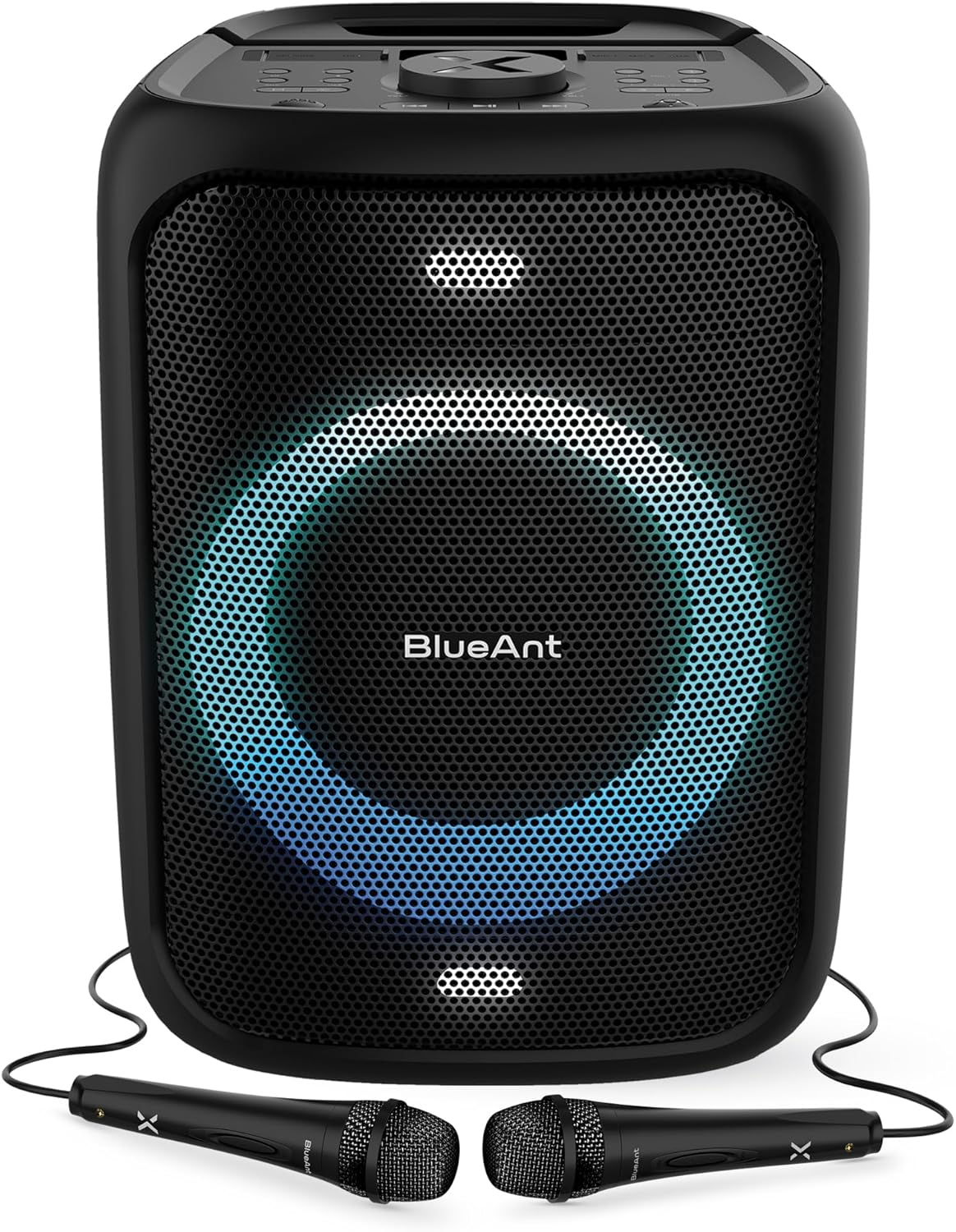 Blueant X5 | Portable Bluetooth Party Speaker | Black | 60W Peak Power | Includes (2) Microphones | (Up To) 20-Hrs Playtime