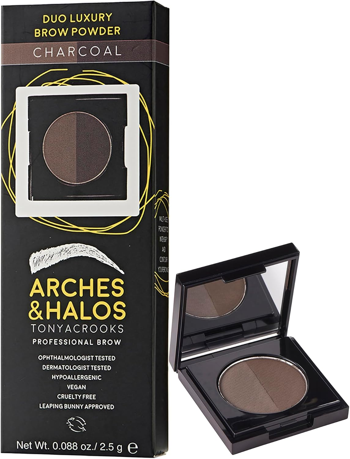 Arches & Halos Duo Luxury Brow Powder - Two-For-One Versatile Compact Powder - for Full, Defined Brows - Vegan and Cruelty Free Makeup