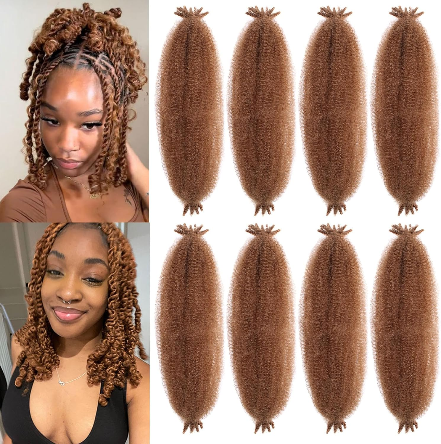 Samtress Springy Afro Twist Hair 18 Inch Pre-Separated Kinky Marley Twist Braiding Hair Soft Synthetic 8 Packs Pre-Fluffed Natural Spring Twist for Faux Locs Natural Afro Kinky Curly Hair (#27) image number 2