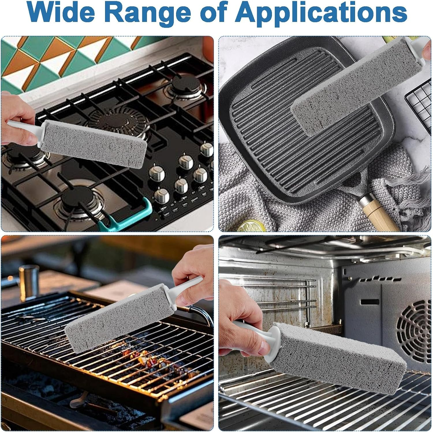 3 Pack Cleaning Pumice Stone for Gas Stove Grates & Top, Pumice Stone Cleaner for Oven with Extra Long Handle, Remove Water Rings and Stains image number 1