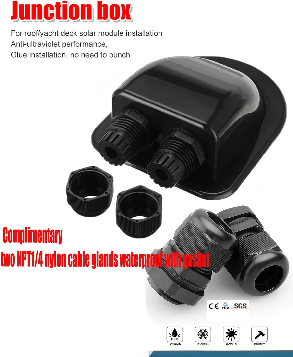 Solar Cable Entry Gland, Waterproof Solar Double Cable Connector Cover Solar Photovoltaic Plastic Bracket Curved ABS Dual Cable Entry Housing for Solar Panels of RV, Caravan, Marine, Boat, Cabin image number 4