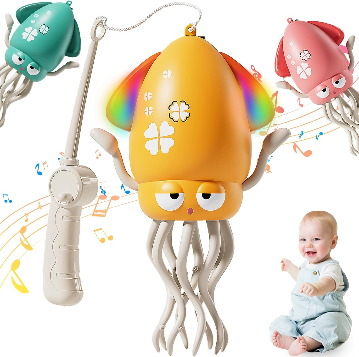 Electric Dancing Octopus Baby Toy, Crawling Octopus Tummy Time Toy with LED & Music, Rechargeable Upright＆Crawling Squid Interactive Toys, Toddlers Walking Toy for 3 4 5 6 Year Boy Girl Gifts (Pink)