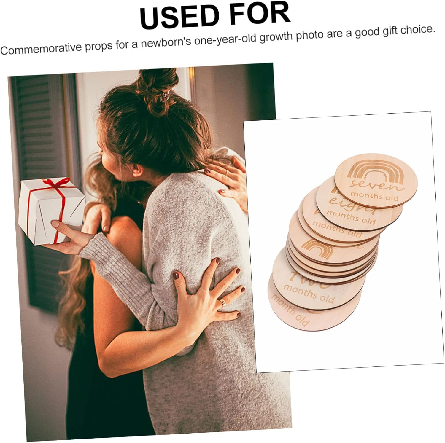 BESPORTBLE Wood Baby Monthly Growth Recording Cards for Newborns, Double-Sided Rainbow Design, Photography Props for Baby Shower, 13Pcs Set, Milestone Tracking for Infant Development image number 3