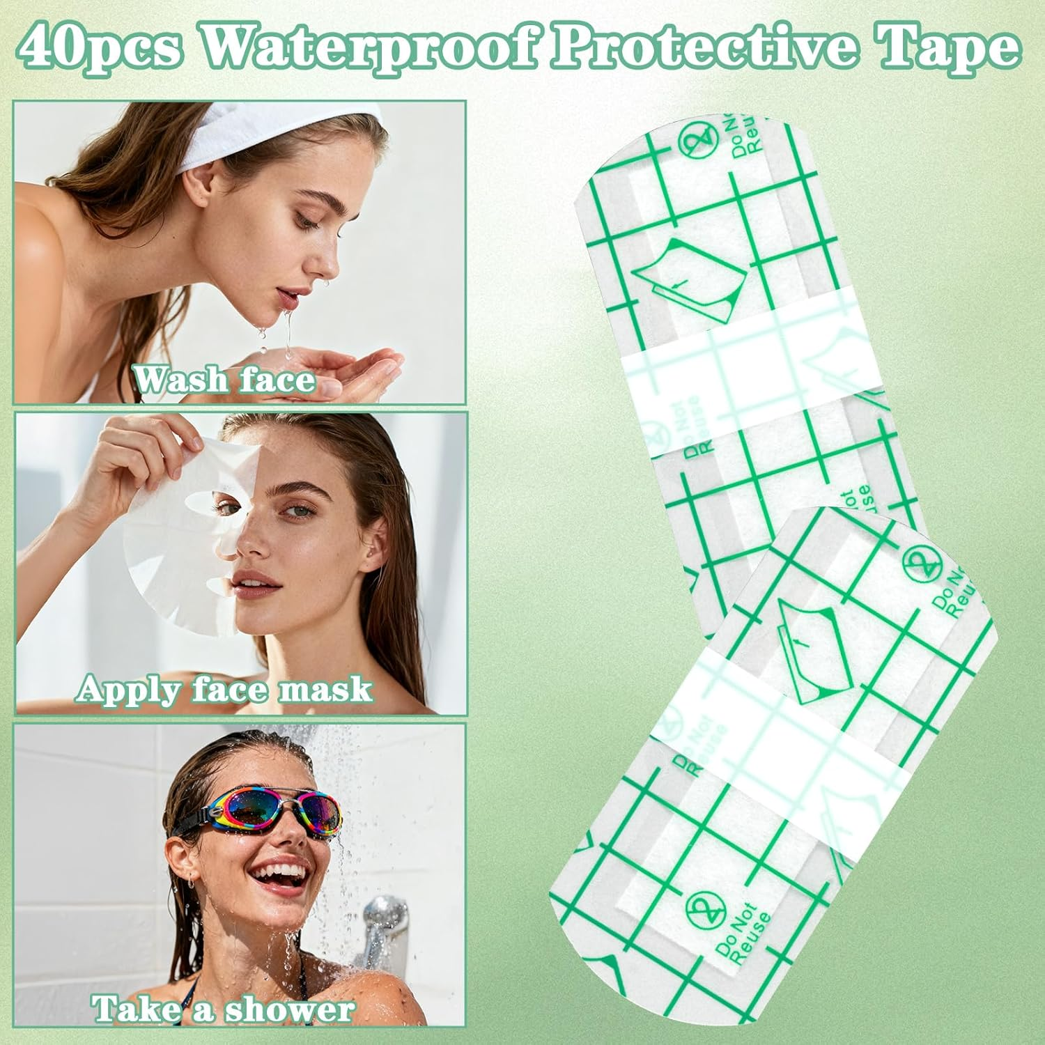 40 PCS Eyebrow Covers, Plastic Eye Shield for Eyebrows, Waterproof Eyebrow Cover for Shower, Tattoo Protection Aftercare, Tattoo Protection Film(1.41"X3.22") image number 1