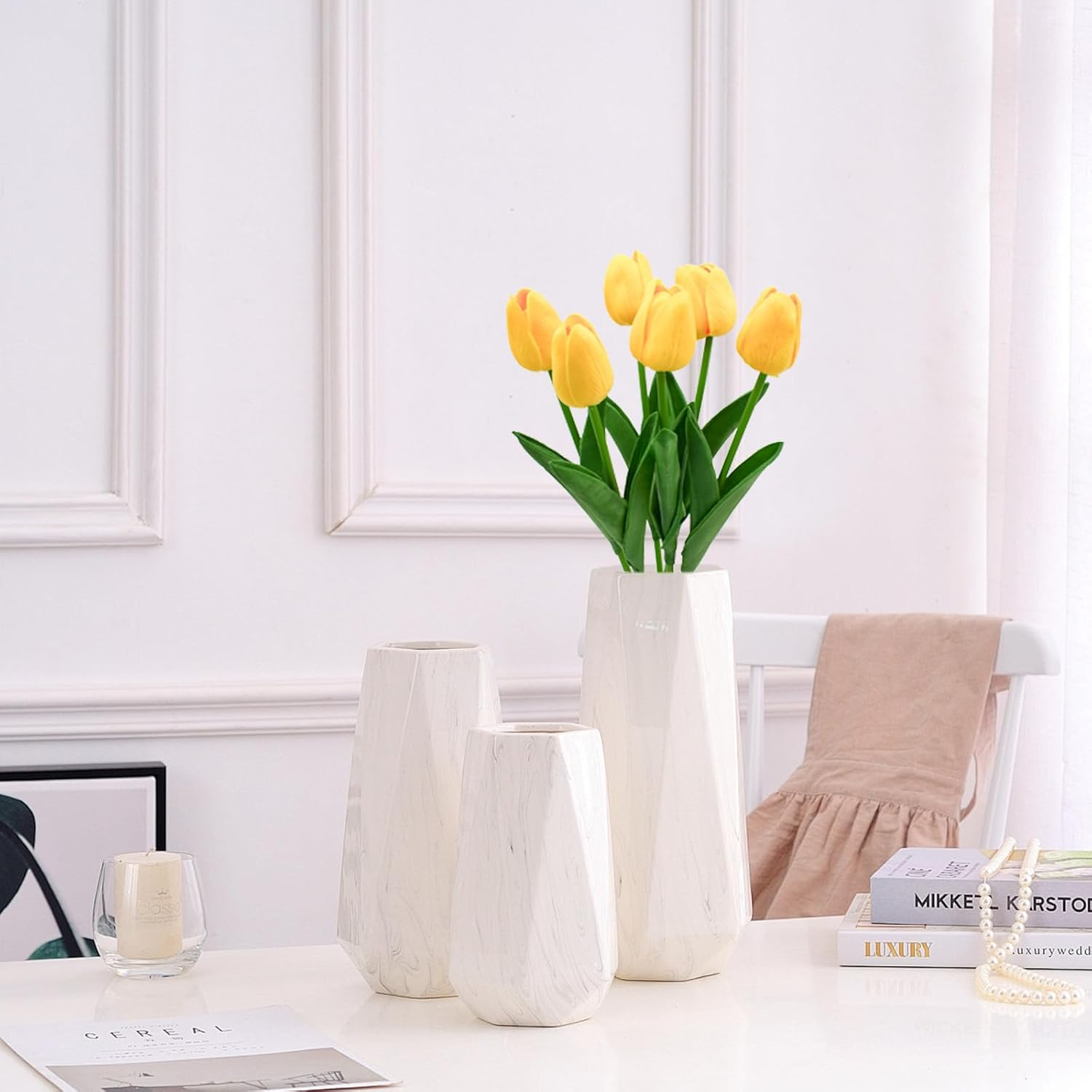 24Pcs Yellow Tulips Artificial Flowers Silk Fake Flowers 13In Real Touch Tulips Flower for Spring Mothers Day Easter Home Kitchen Wedding Table Decor (Yellow) - Multi Color image number 2