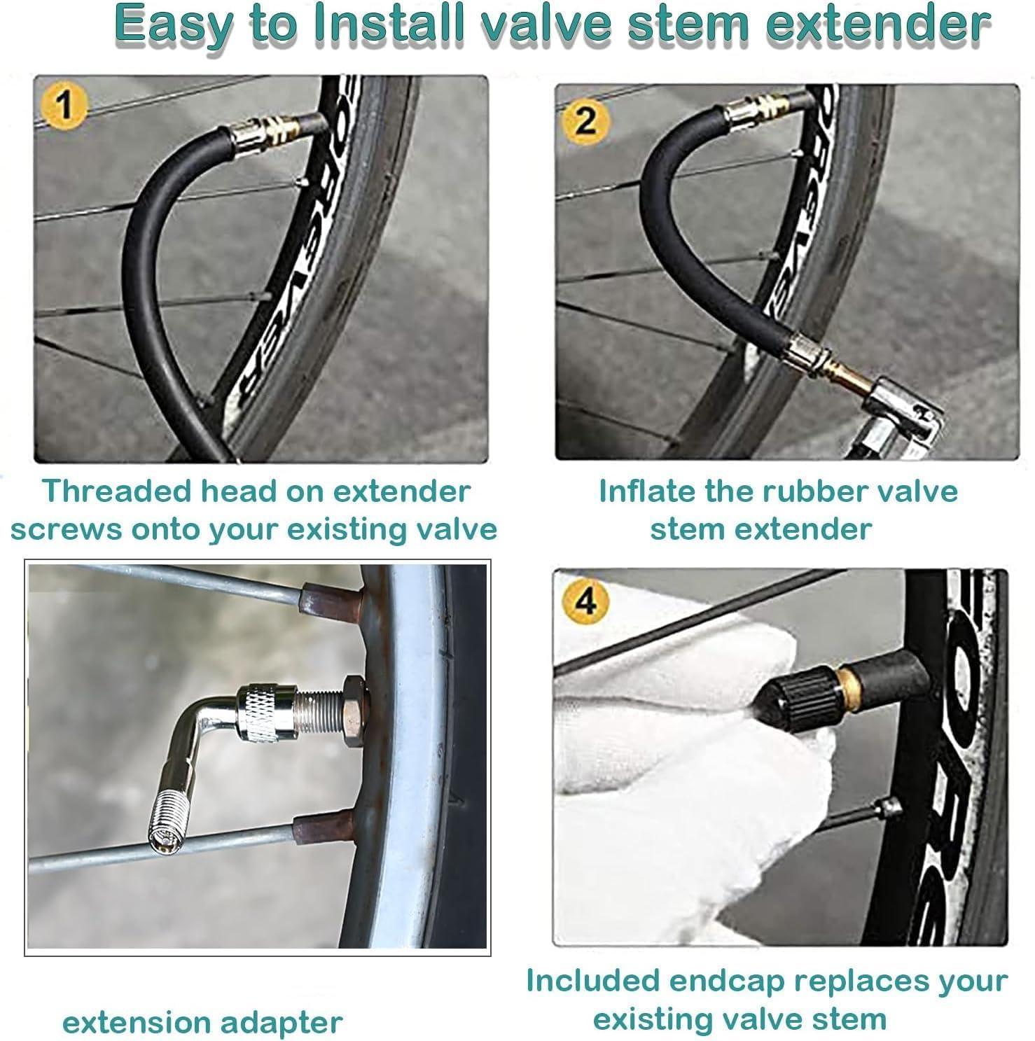 KEWAYO Valve Stem Extension, 2PCS 210Mm Dually Valve Stem Extenders 2PCS 90 Degree Brass Valve Stem Extension Adaptor for Car Truck Motorhome Trailer RV image number 3